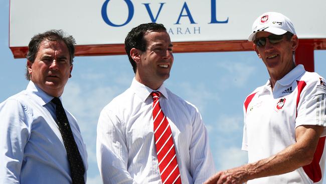 WIN TV chairman Andrew Gordon with former Dragons CEO Peter Doust and super coach Wayne Bennett.