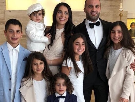 The parents of 3 of the Oatlands fatal crash victims Daniel Abdallah and Leila Geagea. There children are Antony Abdallah, (13, L), Angelina Abdallah (12, R) and sister Sienna Abdallah (8, F-L). Supplied by Daniel Abdallah