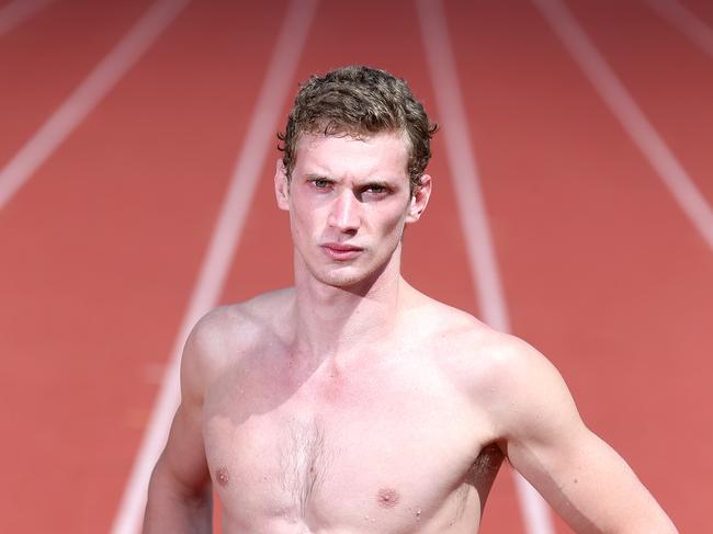 Photo of Olympic sprinter Steve Solomon training at the Griffith University track.Pic by Richard Gosling