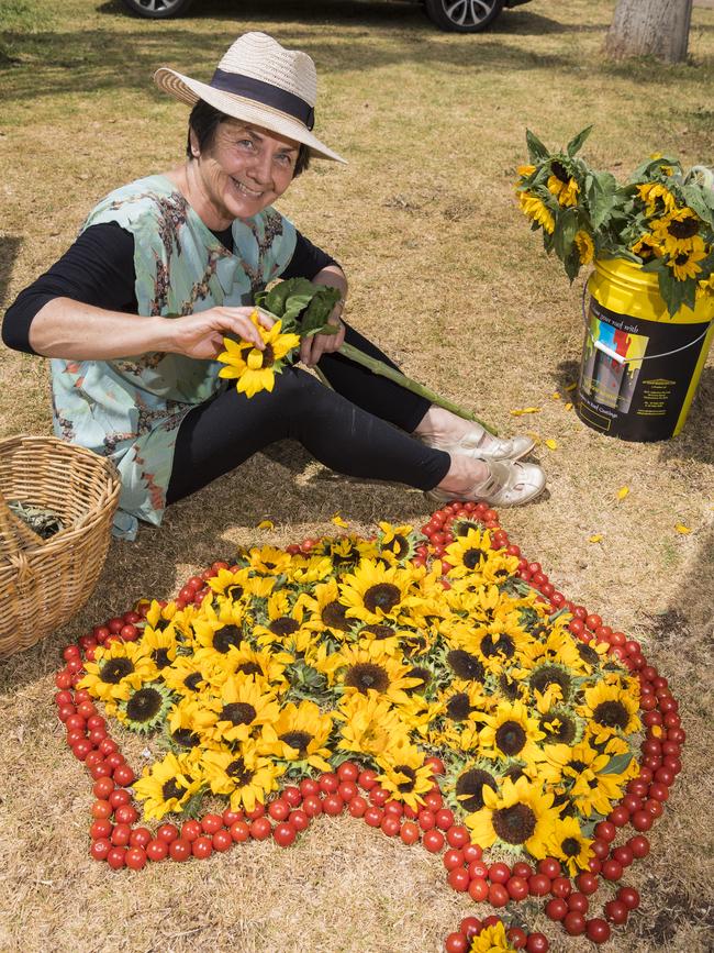 Bingalum's Irena Kobald with an example of her bioart on display at the Toowoomba Farmers' Market, Saturday, October 17, 2020. Picture: Kevin Farmer