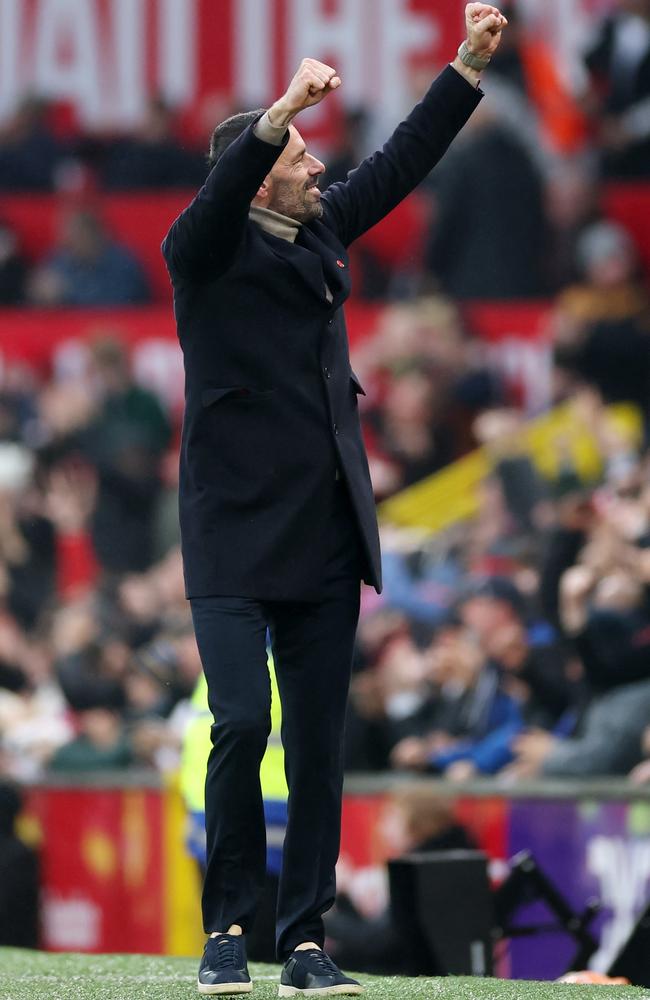 Ruud van Nistelrooy celebrates Manchester United's first goal. Picture: Getty Images