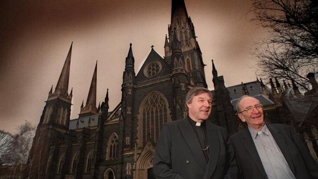 (L-R) Archbishop Designate of Melbourne, Most Reverend George Pell (L) & his predecessor, Archbishop Sir Frank Little.              Victoria / Religion