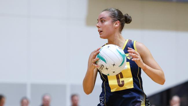 Keighley Starrett in action for Hawks during Round 1 of the 2025 Victorian Netball League season. Picture: Grant Treeby/Netball Victoria