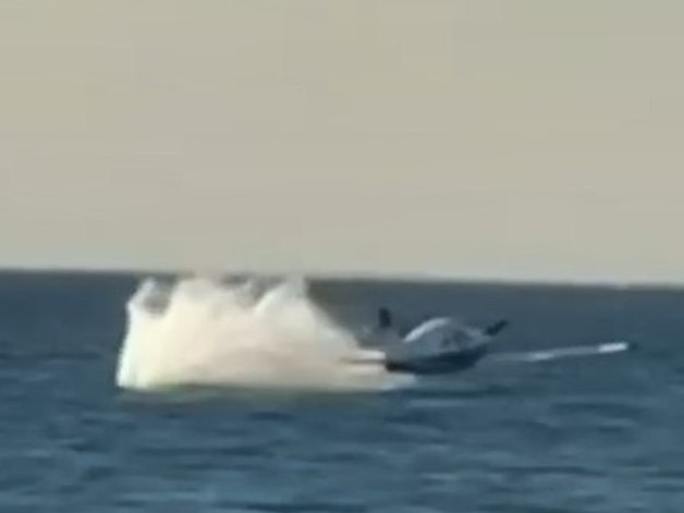 The plane was captured on video crashing into waters off a Perth beach, Picture: Supplied / ATSB / Nine