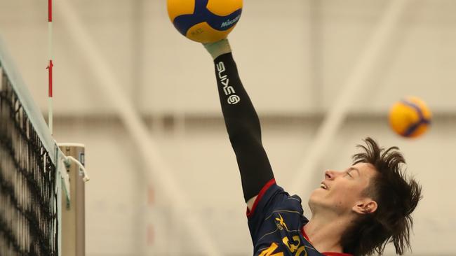 Australian Volleyball Schools Cup at the Gold Coast Sports & Leisure Centre. Year 11 boys, Maribyrnong V Mazenod ...Maribyrnong player....M Armstrong.... Picture Glenn Hampson