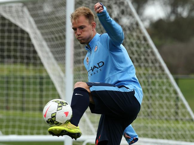 Tom King at Melbourne City training in 2014. Picture: George Salpigtidis