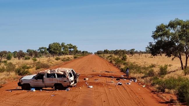 A single-vehicle rollover on the Sandover Highway killed a 27-year-old woman on Saturday. Picture: Supplied