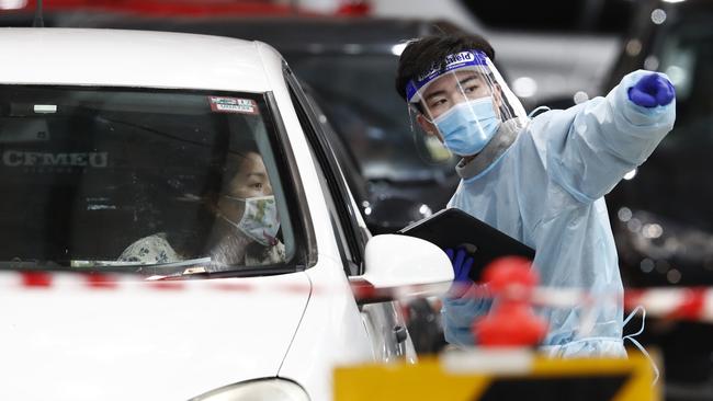 A drive-through testing site in South Melbourne on Wednesday. Picture: Getty Images