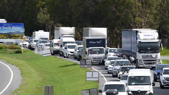 The border has experienced long queues when the Queensland border restrictions were strict in the past.. Picture: NCA NewsWire / Steve Holland