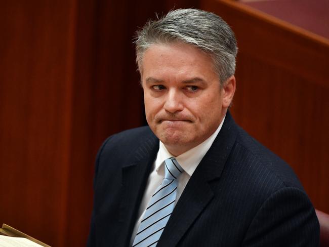 Minister for Finance Senator Mathias Cormann after announcing the government cannot pass the company tax cut bill. Picture: AAP Image/Mick Tsikas