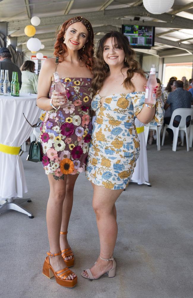 Rachael Doherty (left) and Lydia Wallace at Warwick Cup race day at Allman Park Racecourse, Saturday, October 14, 2023. Picture: Kevin Farmer