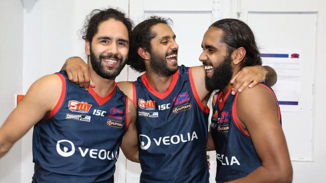 Brothers Luke, Anthony and Cliff Wilson all played for Norwood in the reserves game against Central District at Norwood Oval on Friday. Picture: AAP Image/Russell Millard