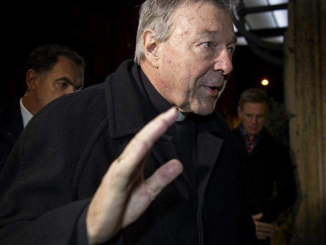 Cardinal George Pell arrives at Hotel Quirinale, Rome, to continue giving evidence to The Royal Commission via video link. Picture: David Mirzoeff / i-Images