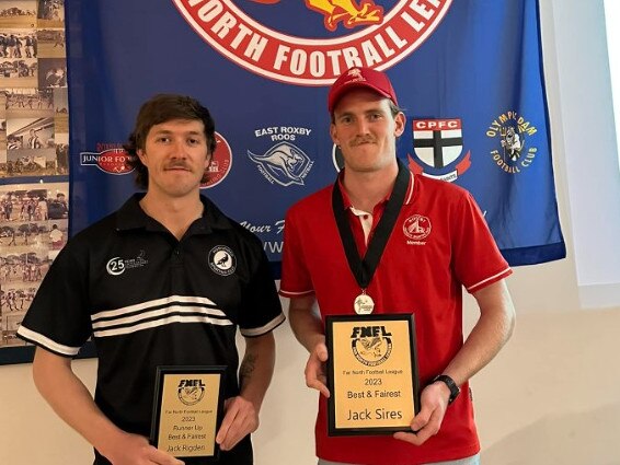 2023 FNFL medallist Jack Sires (right) with runner-up Jack Rigden. Picture: Far North Football League