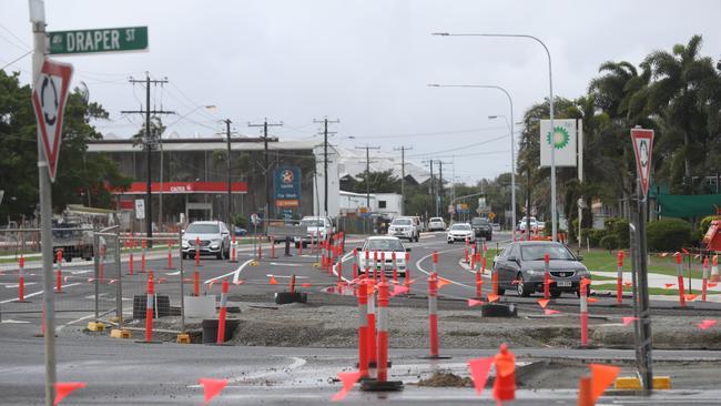 Work is moving along at the Kenny St and Draper St roundabout in Portsmith as part of major Bruce Hwy upgrades. PICTURE: STEWART McLEAN