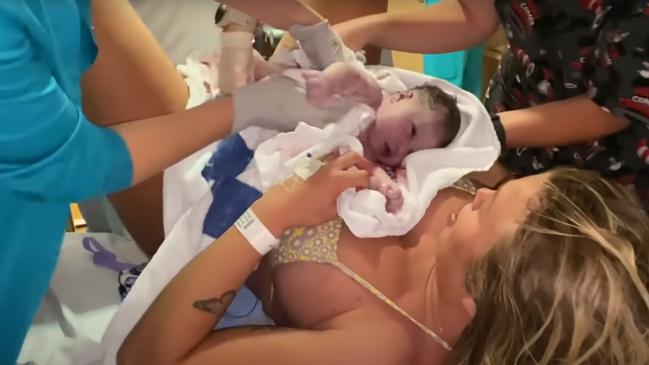 Ms Hembrow had her baby girl in about three hours. Picture: YouTube/Tammy Hembrow