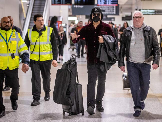 Gene Simmons upon arrival at Melbourne Airport to begin the Australian leg of the End of the Road Tour. Picture: Jake Nowakowski