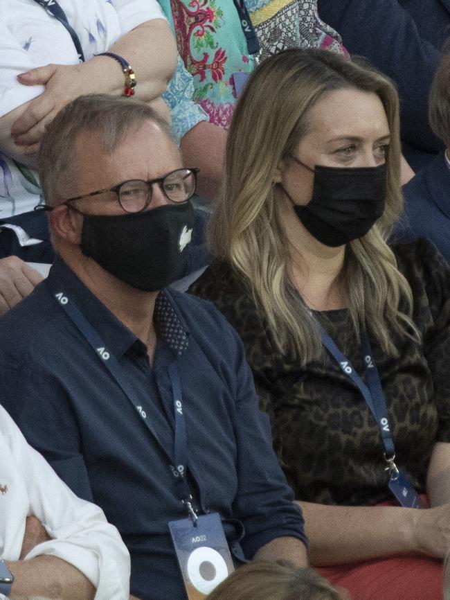 Anthony Albanese and Jodie Haydon at the Australian Open. Picture: Arsineh Houspian