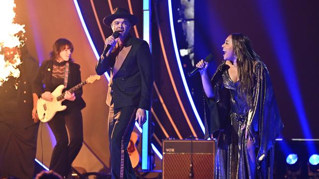 Guy Sebastian and Jessica Mauboy perform at the 64th TV WEEK Logie Awards. Picture: Getty