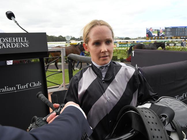 Rachel King after her winning ride in the first race.