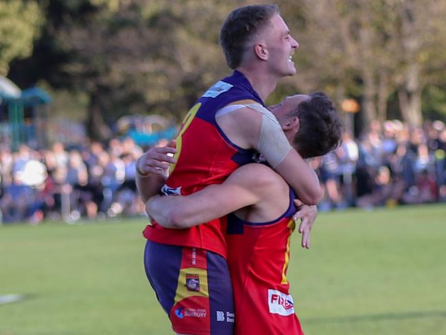 Diggers Rest celebrates its RDFNL premiership. Picture: Aaron Cook