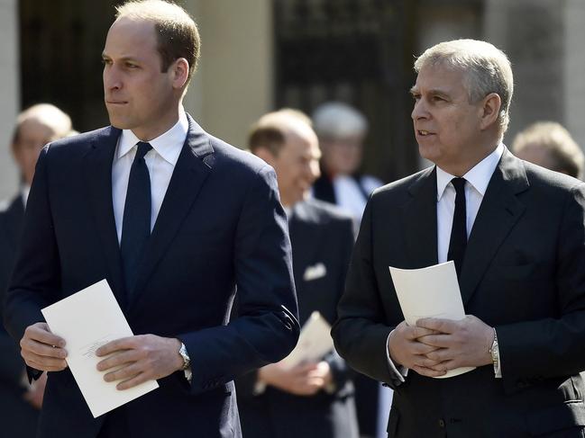 Prince William with his uncle, Prince Andrew. Picture: AFP