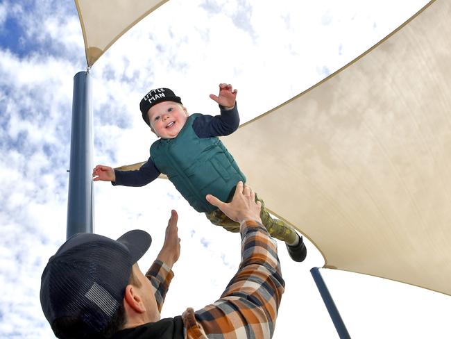 Gordon Wastell-Anthony aged 2 in Bridgnorth Street Park.Lord Mayor Adrian Schrinner today revealed a fast-tracked program to ensure every one of Brisbaneâs playgrounds will have shade cover.Sunday June 12, 2022. Picture, John Gass