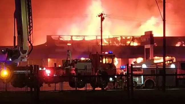 A fire rips through Alberton local business Sign Lab on Monday night. Picture: Facebook/Chris Adams