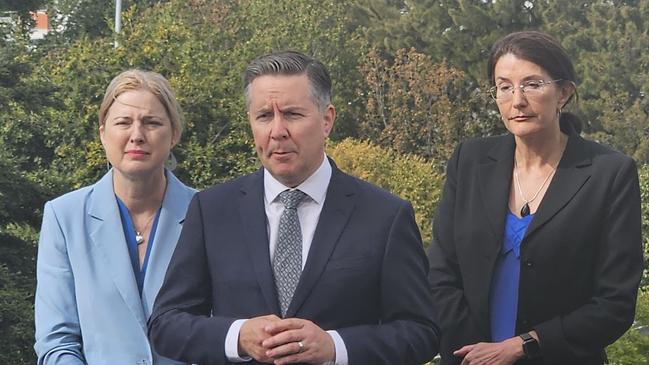 Federal minister Julie Collins, Federal Health Minister Mark Butler and Tasmania Health Minister Jacquie Petrusma