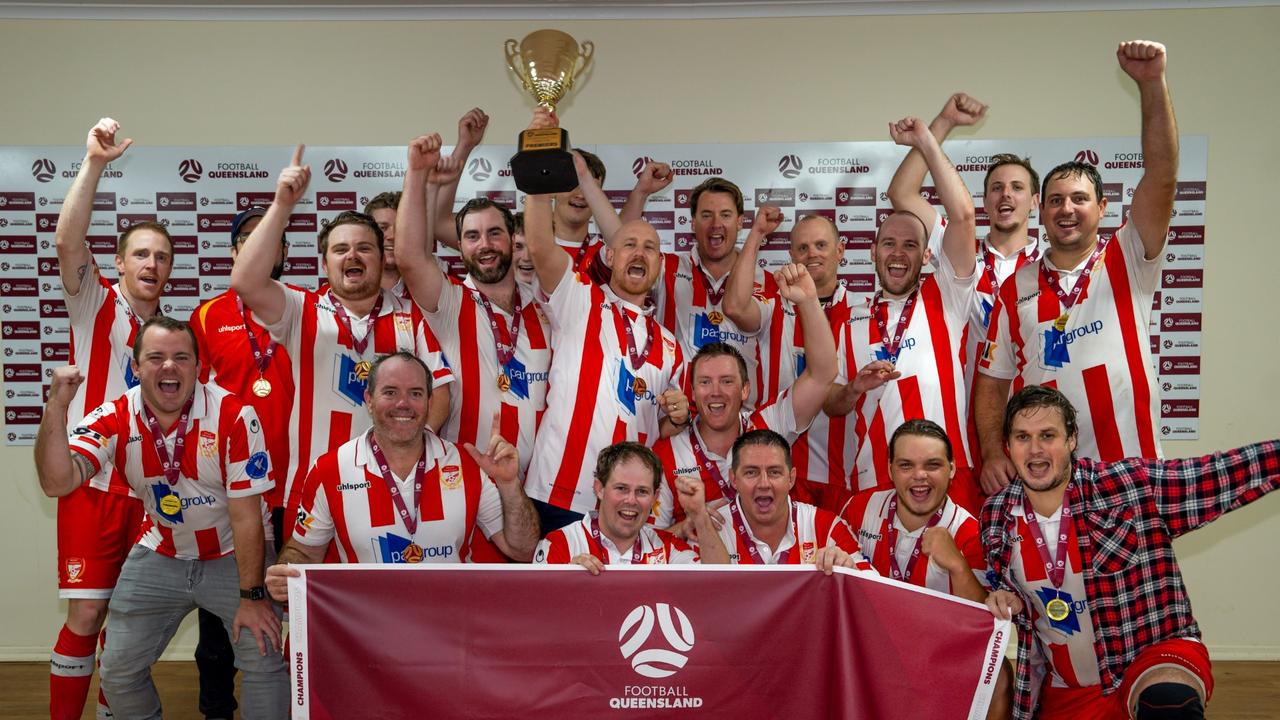 Mackay Wanderers celebrate their grand final win. Picture: Jessica Wilson Photography