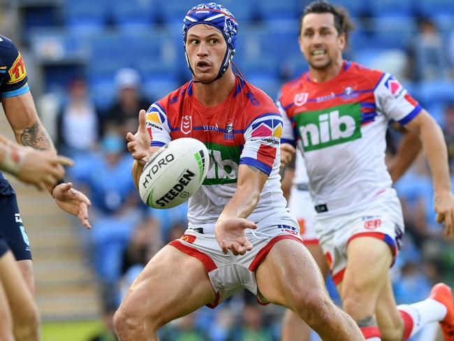 Kayln Ponga of the Knights during the Round 6 NRL match between the Gold Coast Titans and the Newcastle Knights at CBUS Stadium on the Gold Coast, Sunday, April 21, 2019.  (AAP Image/Dave Hunt) NO ARCHIVING, EDITORIAL USE ONLY