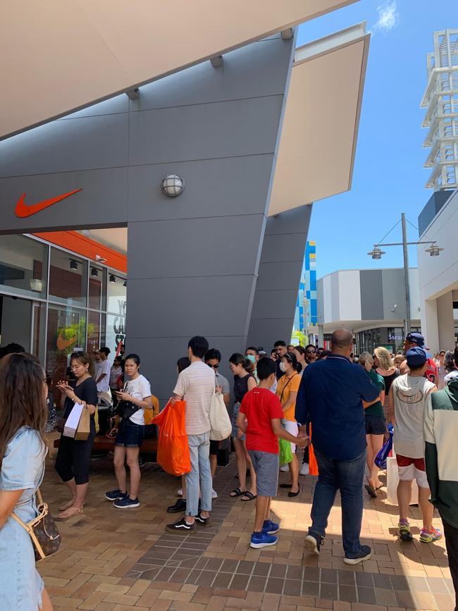 Lines outside the Nike store at Harbour Town Shopping Centre on the Gold Coast for Boxing Day sales. Photo: Supplied