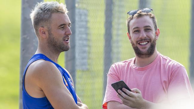 Matt Suckling chats with reporter Sam Landsberger at Whitten Oval. Picture: Tim Carrafa