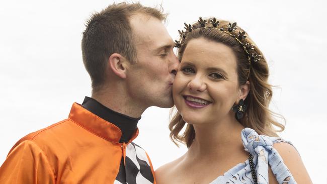 Tye Angland celebrates Ace High’s win with wife Erin. Picture: Jenny Evans