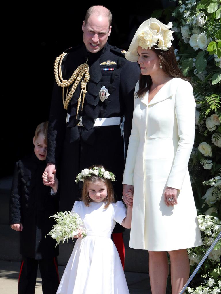 George, William, Kate and Charlotte at Meghan and Harry’s wedding. Picture: Getty Images