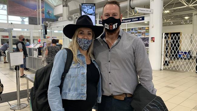 Stephanie Verhaagen and partner Dwayne Johnston ready for their flights to Uluru before their first child is born. Picture: Lillian Watkins