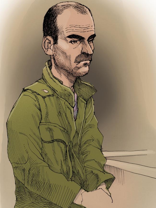 A courtroom sketch of Ashley Paul Griffith. Sketch: Brett Lethbridge