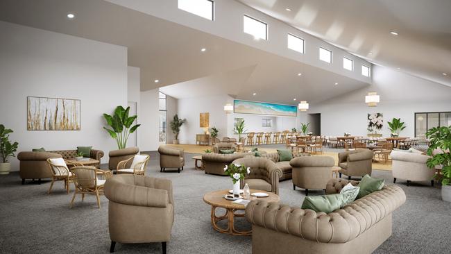 Render showing the lounge inside the Northern Beaches Lifestyle Estate clubhouse. Picture: Lincoln Place.