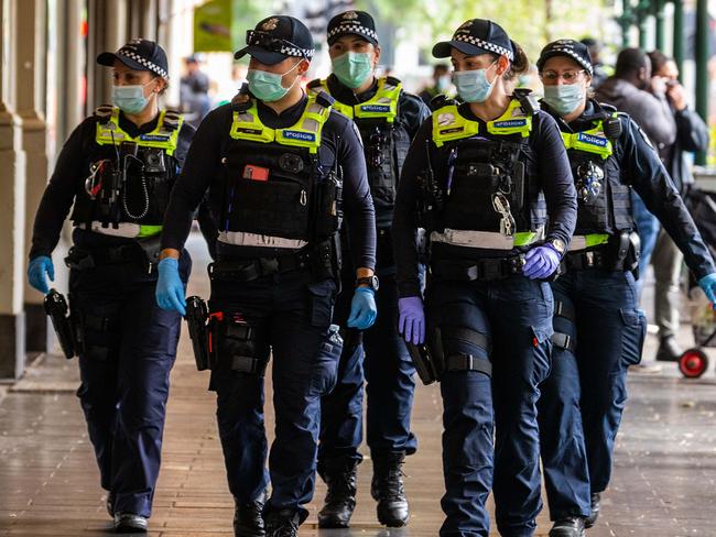 MELBOURNE, AUSTRALIA - NewsWire Photos - OCTOBER 02, 2021: Police seen in Melbourne CBD ahead of reports another anti vax, anti lockdown protest in Melbourne. Picture: NCA NewsWire/Sarah Matray