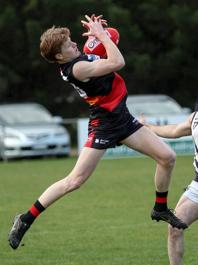 RDFL: Jesse Horton of Riddell takes a mark. Picture: George Sal