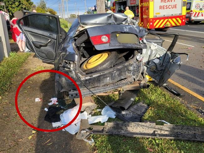 Confronting images have emerged following a serious crash involving five teens in Sydney’s south west. Picture: Fire and Rescue NSW