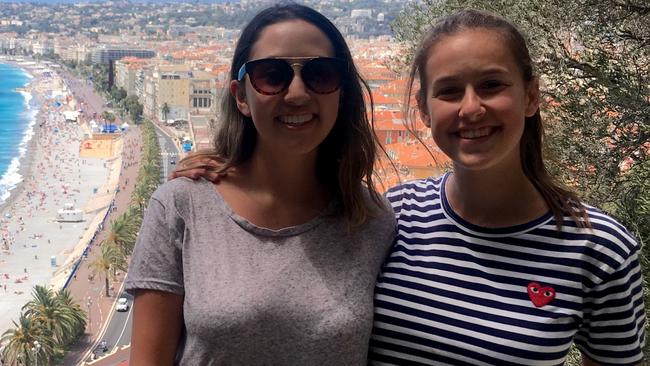 Melbourne-based university students Natalie Ryan and Andie Fine in Nice. Picture: Supplied