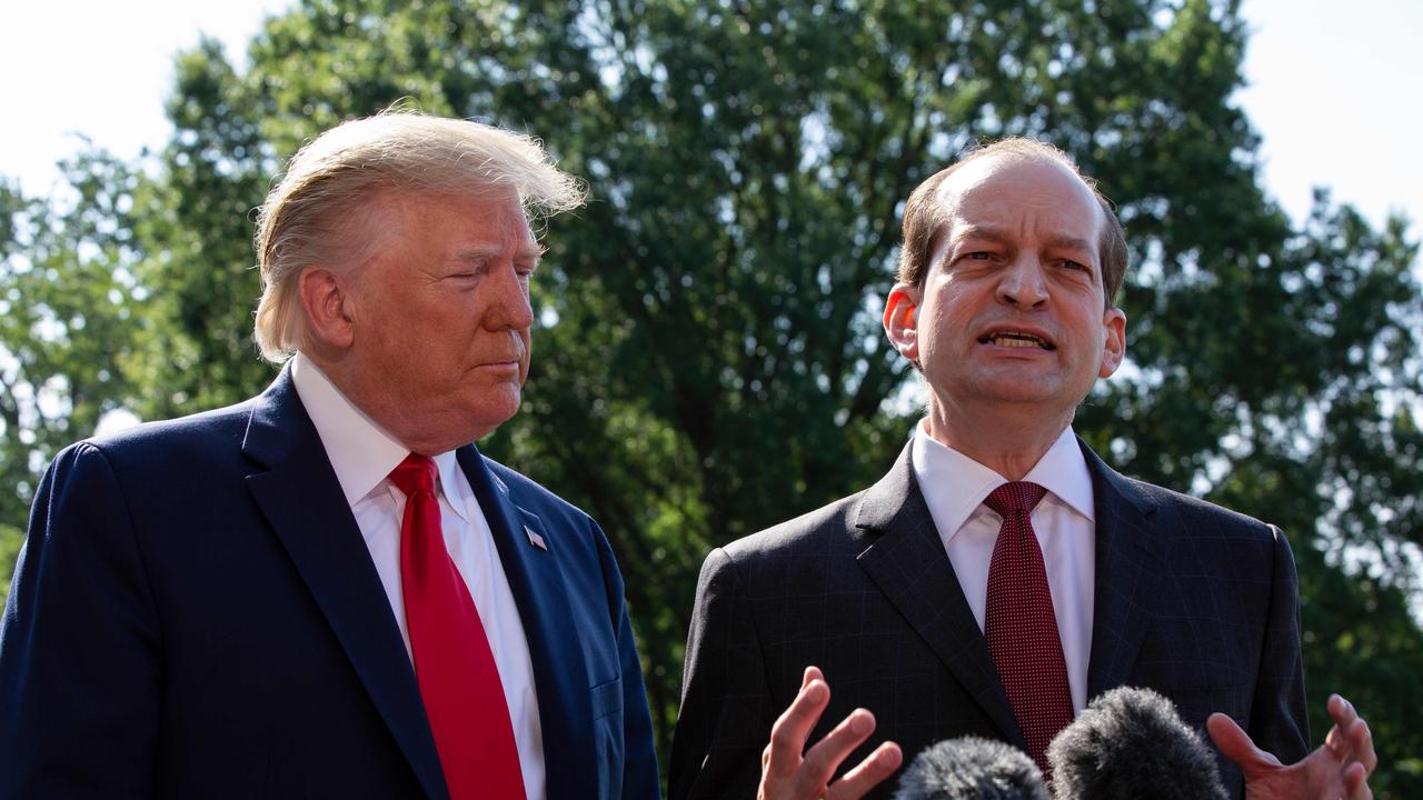 Alex Acosta announced his resignation as US labour secretary on Friday amid criticism of a secret plea deal he negotiated a decade ago with Epstein. Picture: Alastair Pike / AFP.