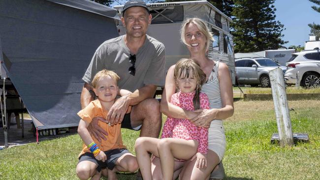 <s1>Tim and Sara Mott, with their </s1><s1>son Artie and niece Riley, are holidaying in their campervan </s1><s1>at Narrabeen. </s1><s1>Picture: </s1>Monique Harmer