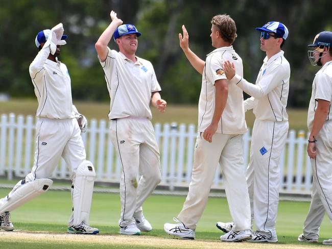 Norths celebrate a wicketPremier grade cricket between Norths and Sandgate.Saturday January 21, 2023. Picture, John Gass