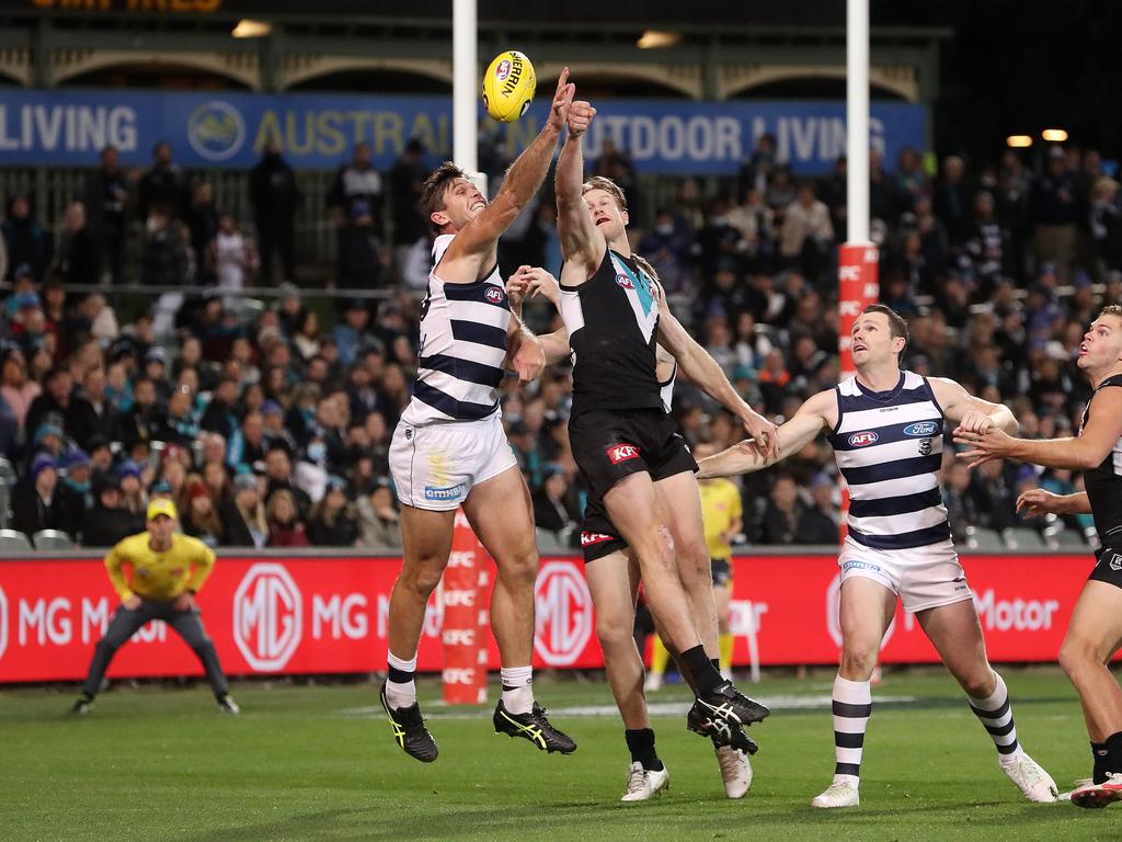 Geelong bucked their post-bye loss trend with a round 13 win over Port Adelaide in 2021’s round 13. Picture: Sarah Reed/AFL Photos via Getty Images