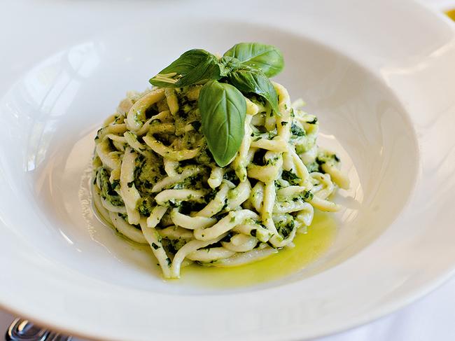 TWAM-20160116 EMBARGO FOR TWAM 16 Jan 2016 NO REUSE WITHOUT PERMISSION Pici pasta with pesto at Lucio's restaurant Sydney Pic : Nikki Short