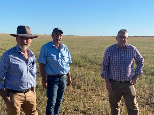 Member for Grey Rowan Ramsey, Napandee owner Jeff Baldock and Resources Minister Keith Pitt at Napandee. Picture: Supplied