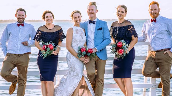 Chums: Chloe Saunders and Steven Rees with their bridal party, PHOTOGRAPHY: Willidea Photography