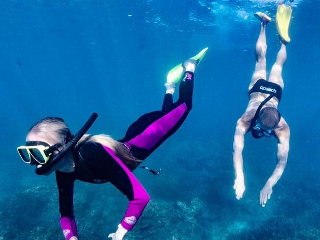 Traci Griffiths and Charlie Teo diving at Ninagloo Reef. Source: Facebook.